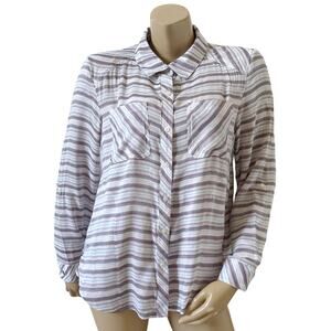 Tommy Hilfiger Womens Medium Striped NWT Button Up Convertible Sleeve Shirt